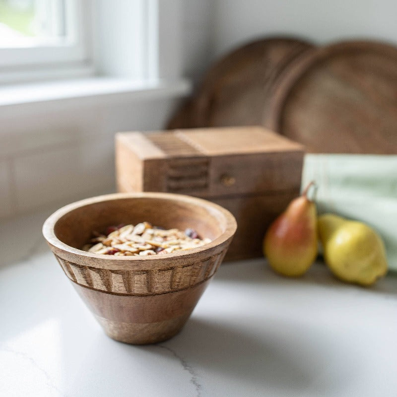 Carved Mango Wood Dip Bowl - J Bird and Company