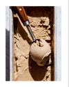 Ice cream scoop with hazelnut milk chocolate ice cream next to a recipe on a white background