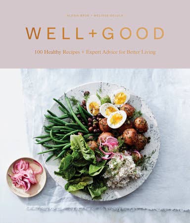 Book cover of 'Well + Good' with a plate of food on a light background