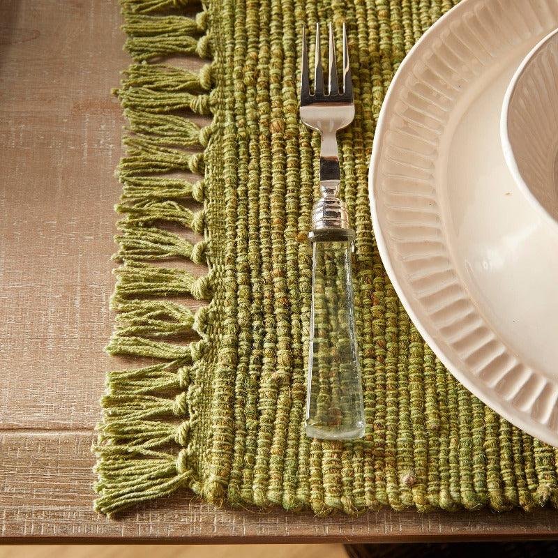 Rae Woven Fringe Placemat Green - J. Bird & Company