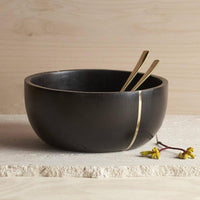 ebony serving bowl brass inlay - J. Bird & Company